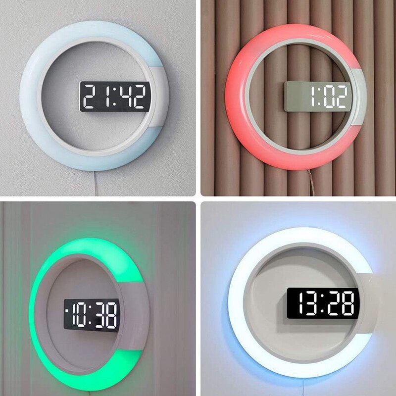 LED Wanduhr, Fernbedienung Digitale Wanduhr Kreative LED Spiegel Zauberstab Uhr mit Alarm/Temperatur Ring