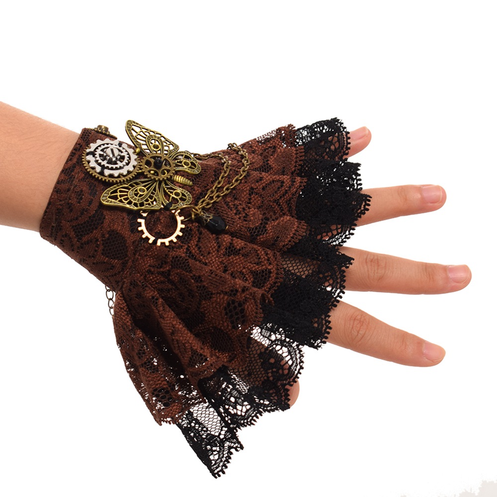 Steampunk Armband Vrouwen Gothic Lolita Gear Vlinder Kant Pols Manchet Victoriaanse Polsbandjes Handschoenen