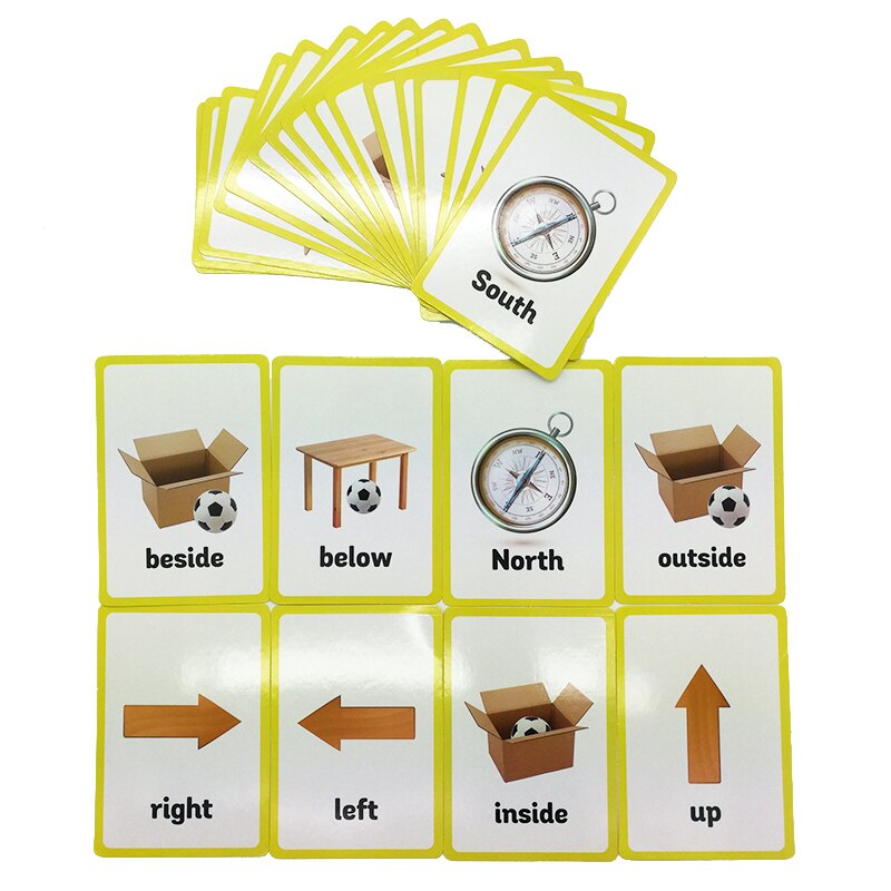 Preposiciones y gestos serie inglés palabra Flash tarjeta niños Tarjeta de aprendizaje juguetes educativos para edades tempranas