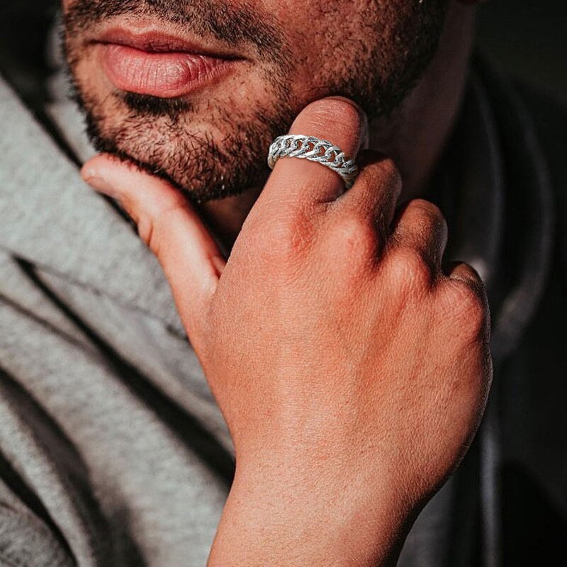 Anillo LINK para hombre, anillo de cadena Miami de acero inoxidable, pendientes gruesos de amistad cubana para hombres y mujeres, joyería de banda