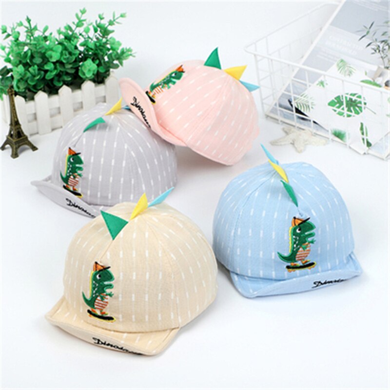 Sombrero de bebé con dibujos animados de dinosaurios, gorra de béisbol a rayas, suave, sombrero de sol de playa, gorra de niño pequeño
