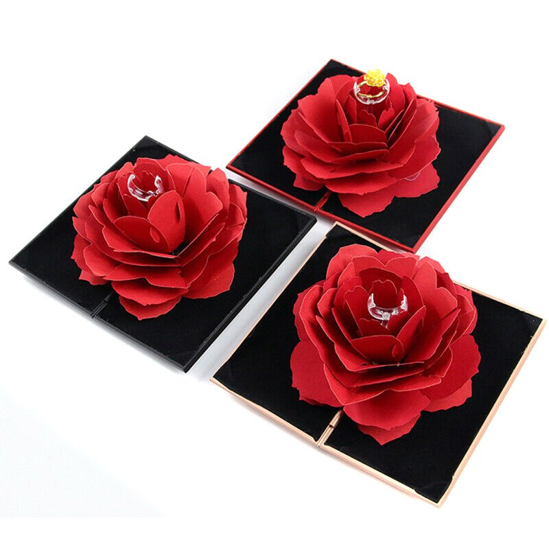 Rotating Rose Ring Box Folding Jewelry Storage Box Case for Proposal Wedding Engagement DTT88