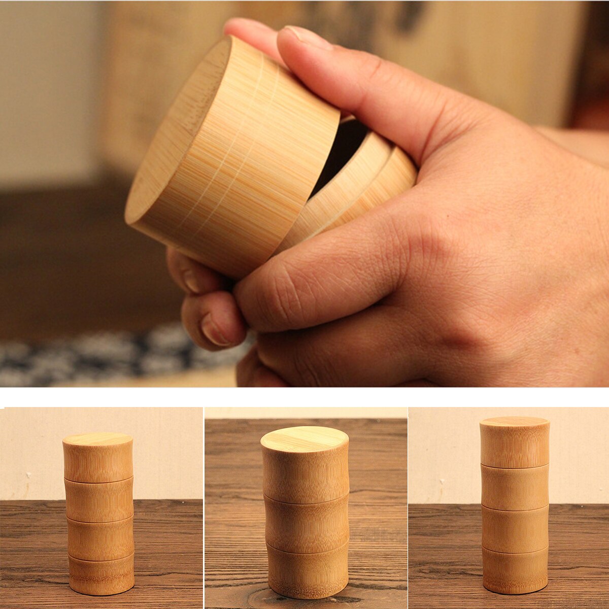 Natural Bamboo Tea Can Tea Canister Storage Boxes Travel Sealed Portable Tea Coffee Container Small Jar Caddy Organizer
