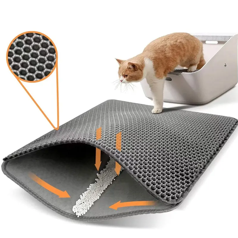 Cat Litter Mat Non Slip Big Pet Litter Box Filter Mat Double Layer Wear Resistant Waterproof Cat Litter Mat Pet Clean Supplies: M / GRAY