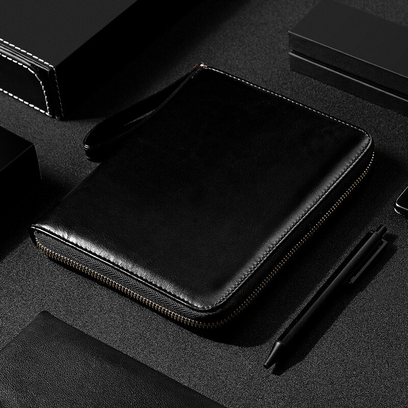 Fizz Leather Business Notebook B6 Journal Book PU Zipper Loose-leaf Notepad Efficiency Planner Multi-function Hand Ledger