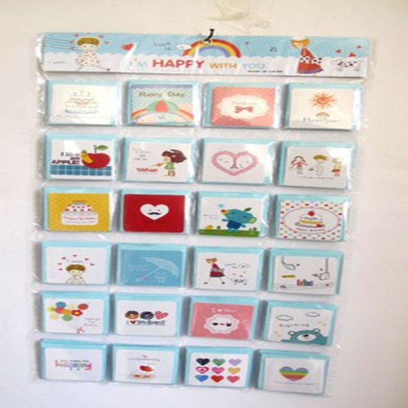 24pcs Mini Kawaii Greeting Card Birthday Love Writing Blessing Cards Festival Simple Paper Card+Envelop 7*7cm Cartoon Cards: Default Title