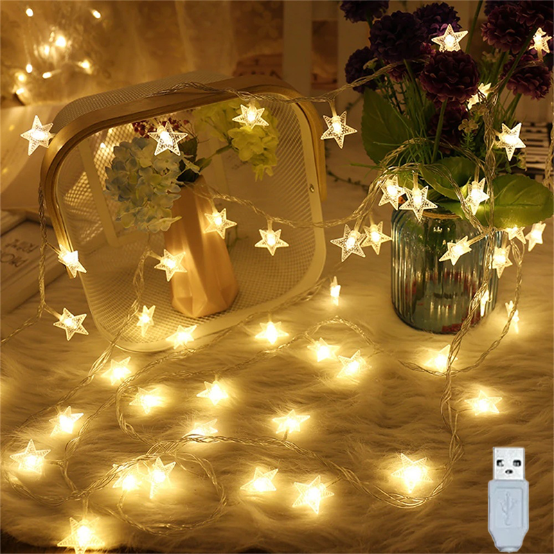Stern-Lichterkette, USB/batteriebetrieben, LED-Lichterkette, Weihnachtslicht für Party, Hochzeit, Girlande, Weihnachtsbaumdekoration im Freien: changeable