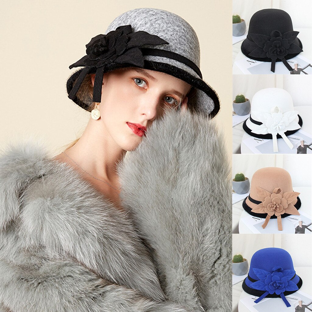 wool Mother Lady Top Grade Banquet Formal Hats Women Winter Pure Wool Felt Bowknow Fedora Hat#p3