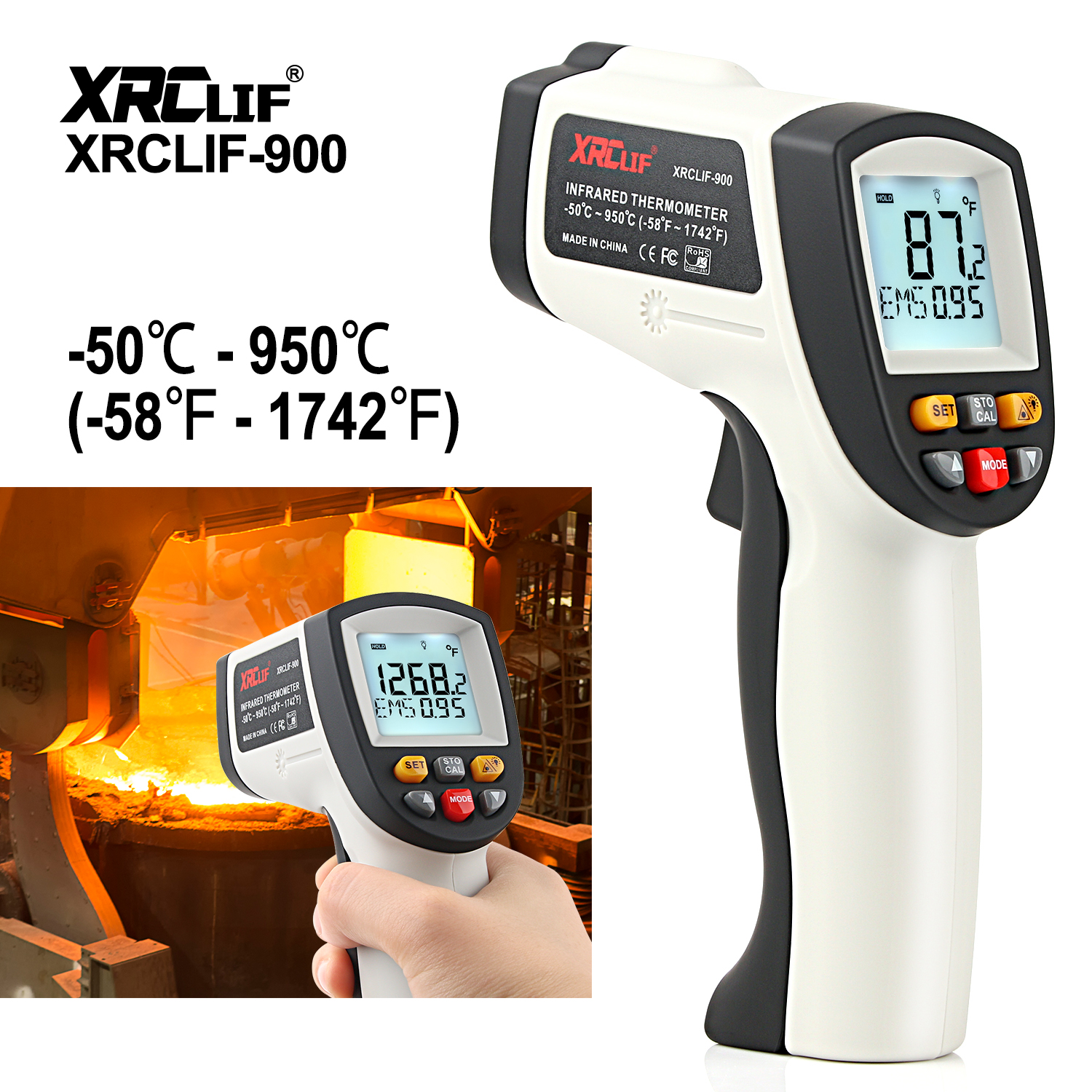 XRCLIF Infrared Thermometer Contactless Thermometer -58°F-1742°F Digital Pyrometer With Data-Storage Temperature Alarm