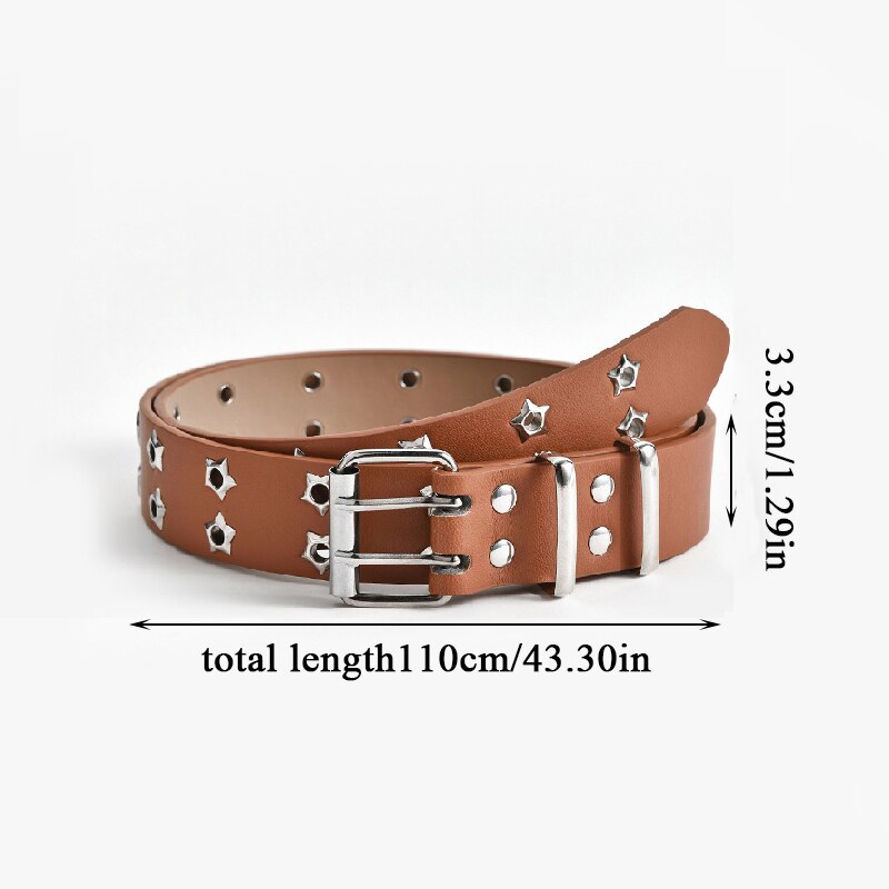 Punk Style Double Star Eyelet Waist Belt Adjustable PU Leather Punk Belt Wide Belt Two Row Hole Pin Buckle Female Belt