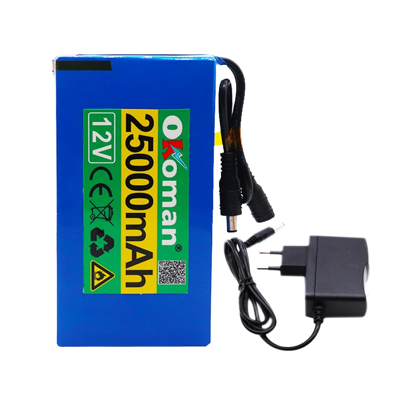 100% 12v 25000mAh lithium-ion Rechargeable battery High Capacity 12.6v 25Ah AC Power Charger With charging indicator + charger