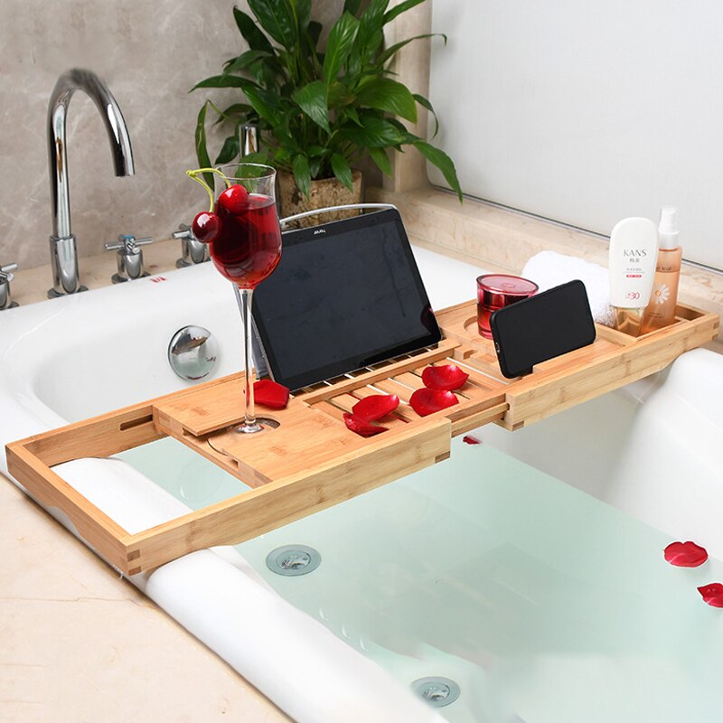 Retractable Bathtub Storage Rack Bath Bathtub Bathe Storage Shelf Bridge Tub Tools Tray Rack Wine Glass Book Holder Bathtub Rack