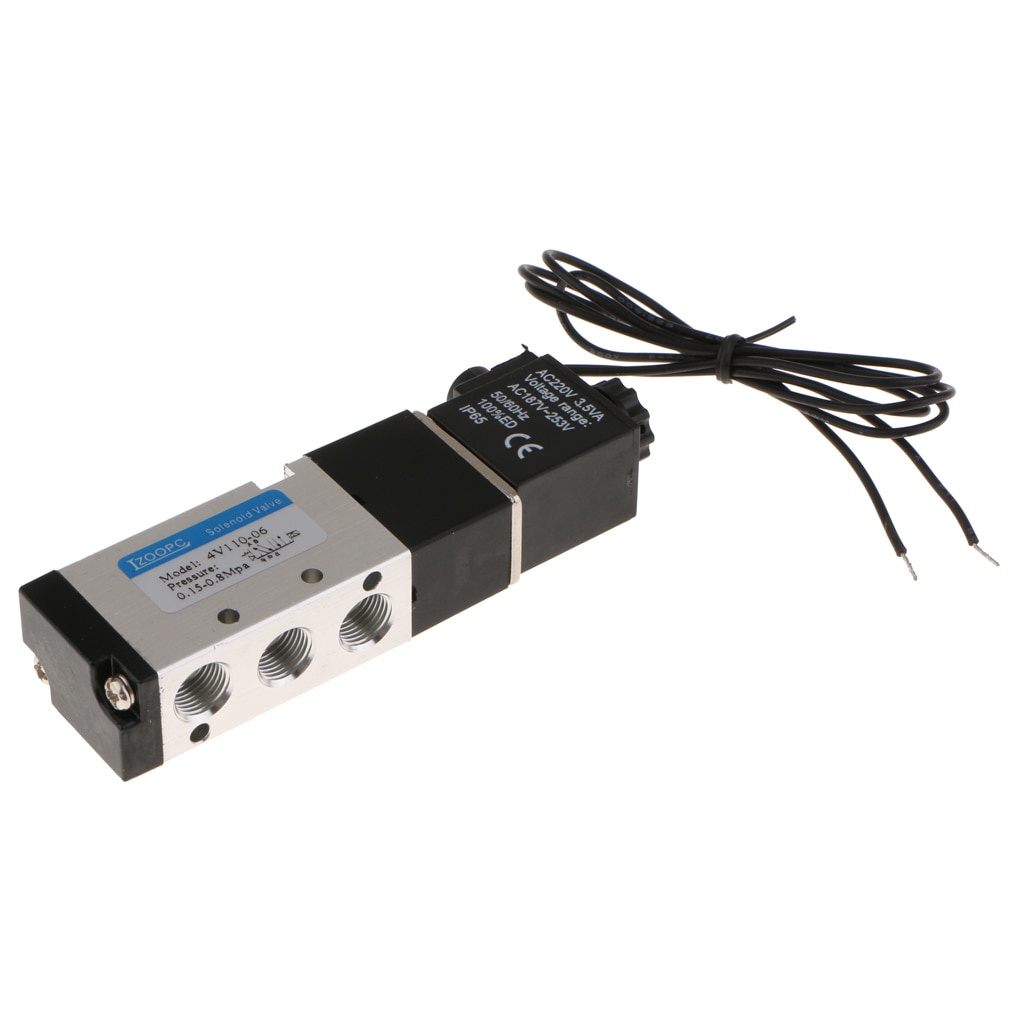 4V110-06 Series Pneumatic Air Control Solenoid Valve DC220V 5 Way 2 Position 5/2 Way PT1/4'' Internally Piloted Acting
