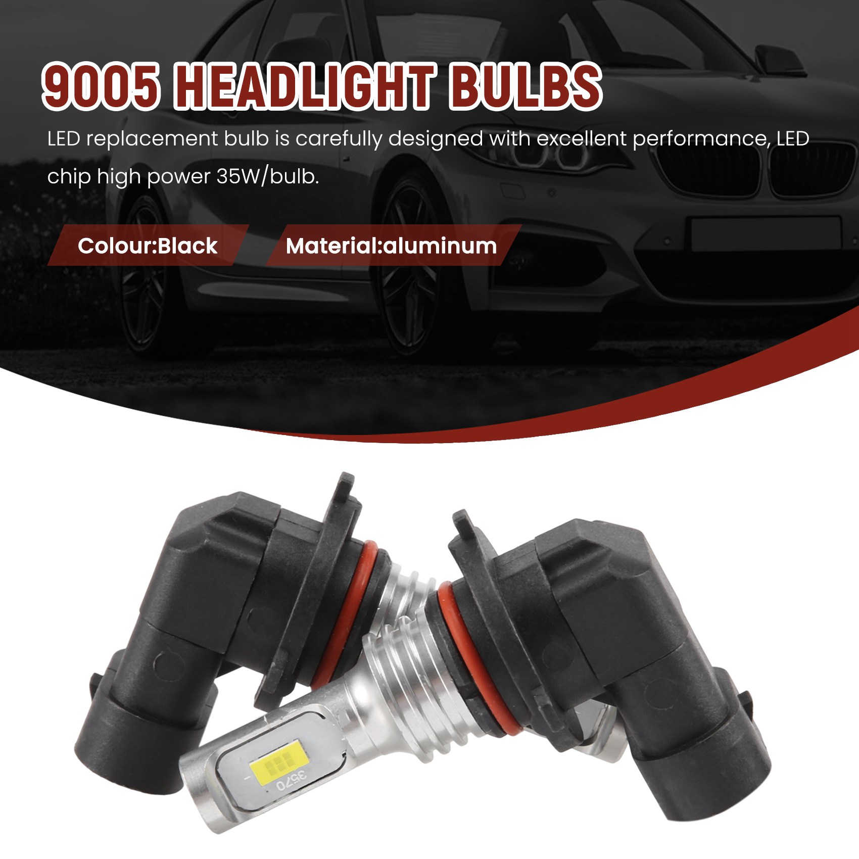 Kit de bombillas de faro LED HB3 9005, luz de carretera, 35W, 4000LM, 6000K, blanco, alta potencia