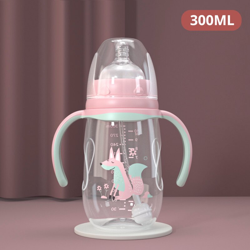 Babyvoeding Fles Kids Water Fles Dual-Gebruik Fles Breed Kaliber Eendenbek Cup Melk Hittebestendig Zuigeling Pp fles: Pink 300ML