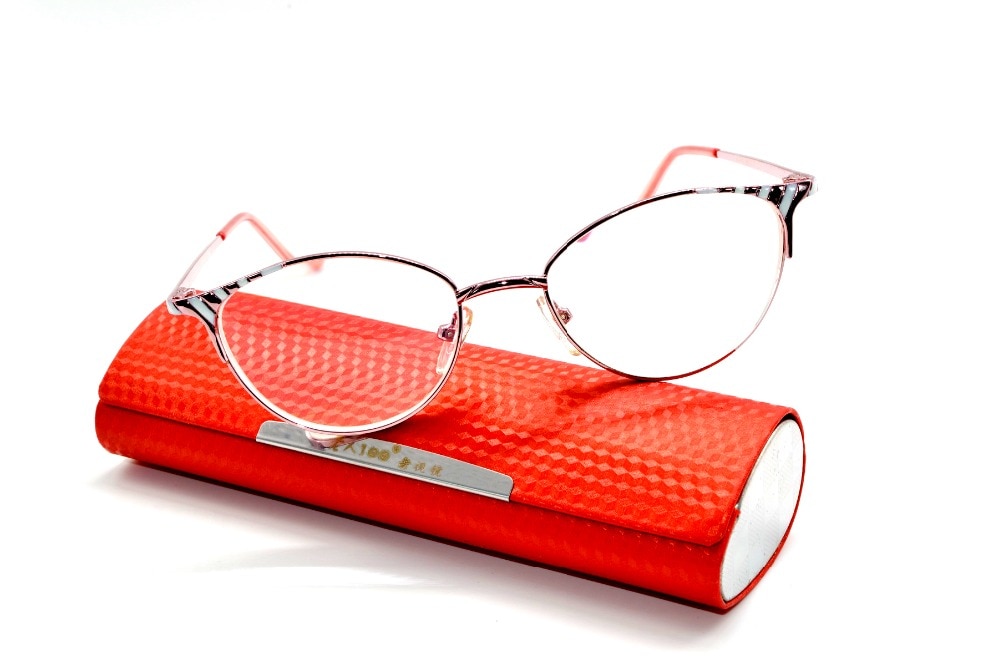 Leesbril [leesbril Met Case] cat Eye Alloy Super Licht Multilayer Coated Lens Dames Vrouwen + 1 + 1.5 + 2 + 2.5 + 3 + 3.5 + 4