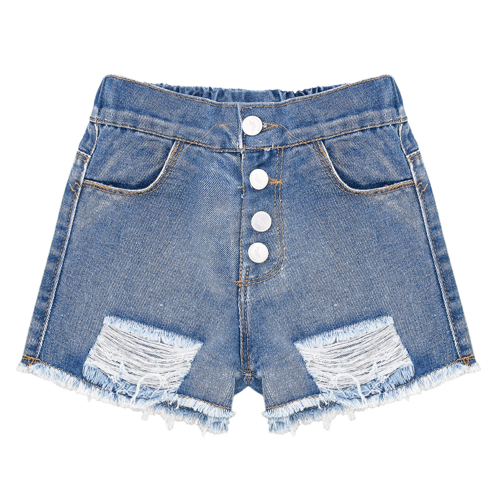 Short en Jean déchiré pour filles, taille haute, à la , ample, décontracté, pour enfants: Blue / 9