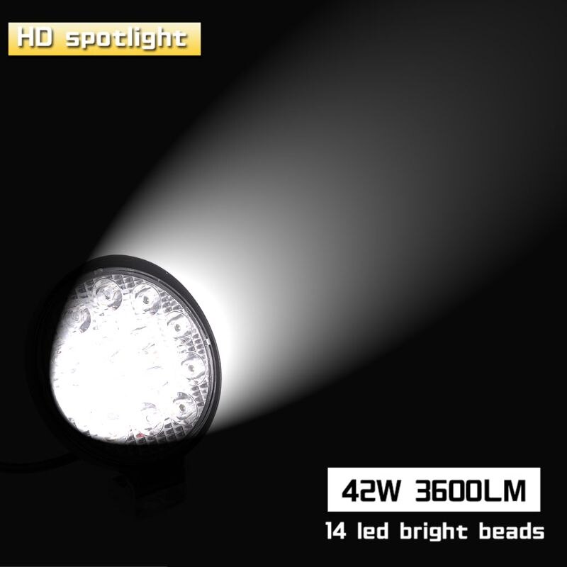 Car 42W 6500K 12V 24V Round LED Work Spot Light Flood Driving Lamp