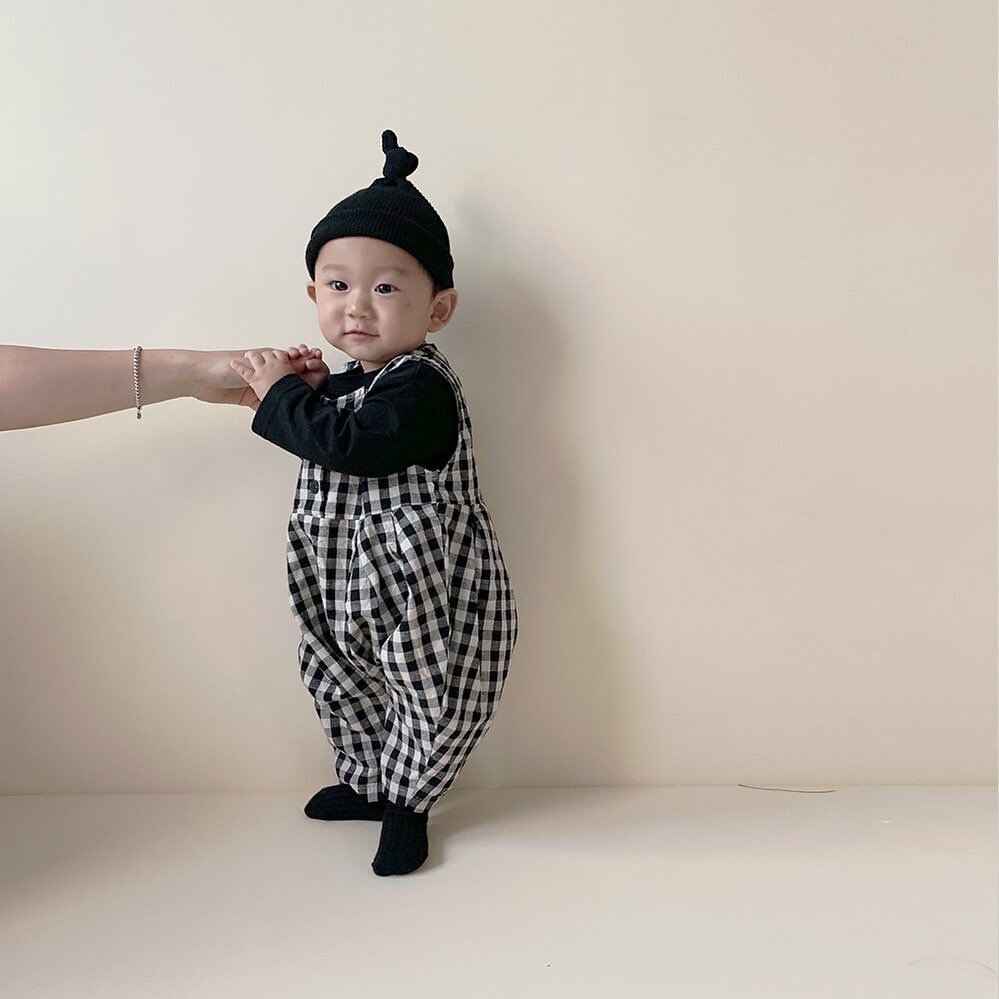 2020 autunno Bambino Appena Nato Della Ragazza del Ragazzo Vestiti Del Bambino Del Pagliaccetto Senza Maniche Plaid Della Tuta Tute E Salopette Con Solido Camicette 2pcs Casual Abiti