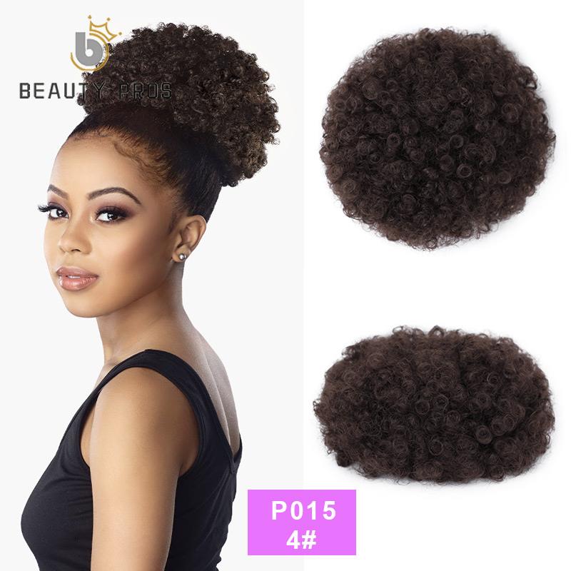 BEAUTY PROS High Puff Afro Curly Wig Ponytail Drawstring Short Afro Kinky Chignon Bun Hairpiece Pony Tail Clip In on: P015-4