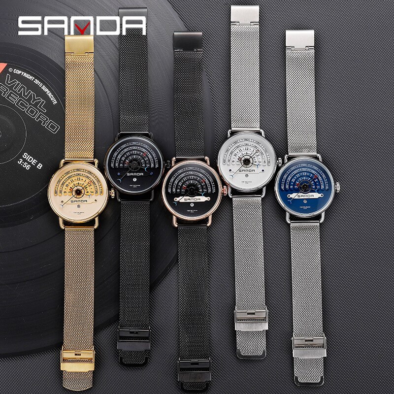 Sanda mænd ure personlighed trend stor pladespiller mandlige quartz armbåndsur producenter relogio masculino