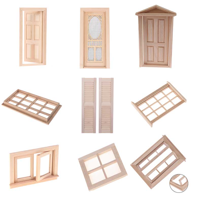 1pc DIY Wooden Window Door Doll house Accessories Pretend Play Toy for kids 1:12 Doll House door Furniture Simulation Miniatures