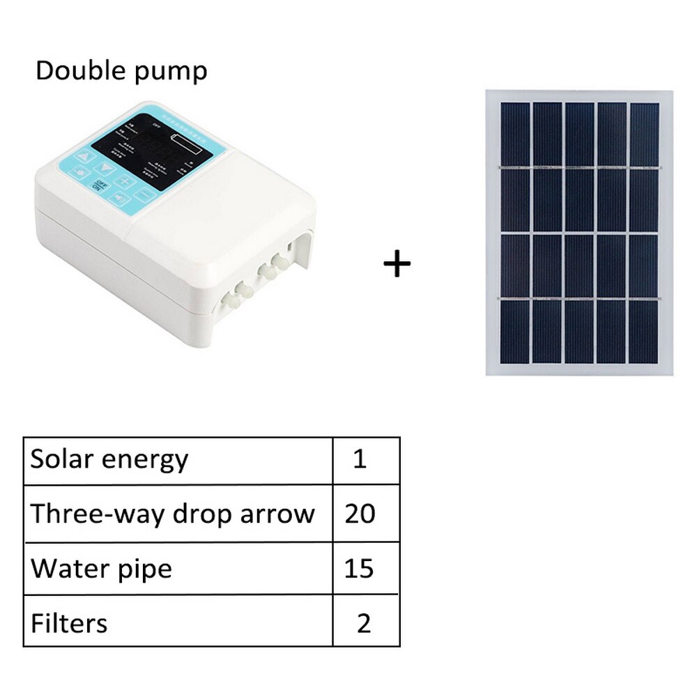 Trädgård solar bevattningssystem automatisk bevattning timer enhet trädgårdsarbete krukväxt droppbevattning miniatyr pump med pe slang: Dubbel pump tillägg 20