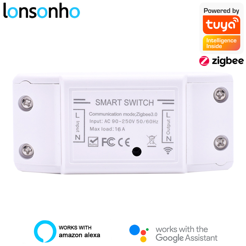 Lonsonho smart switch controller zigbee 3.0 lyskontakter relæ 16a home fjernbetjening google home alexa kompatibel – Grandado