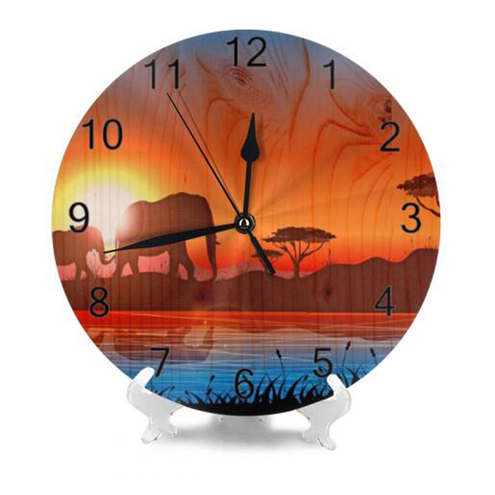 Elephant Painting Wall Clocks Numeral Digital Dial Mute Silent Non-Ticking Battery Operated Clocks Decor Art for Living Room: SZA1125