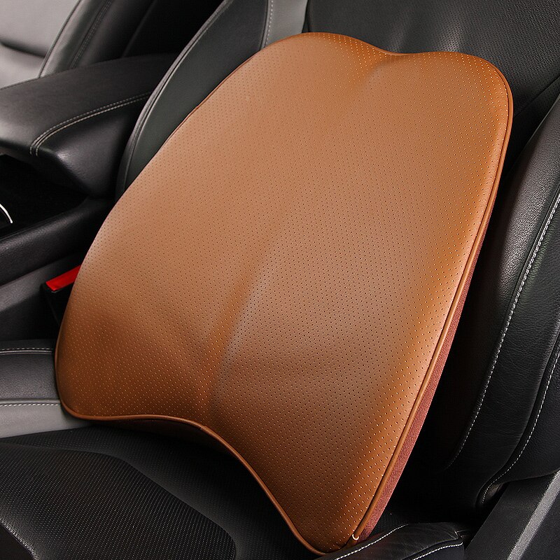 Autostoelkussen rug lendensteun voor auto traagschuim leer auto accessoires interieur orthopedie ademend gezondheid: Koffie