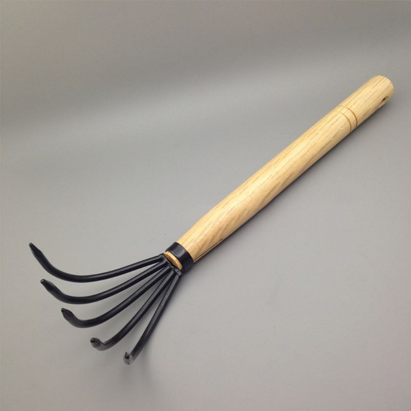 Garden Leaf Collection Five-tooth Rake Comb Weeder Cultivator Hand Tool Carbon Steel Blade Beech Handle Tool