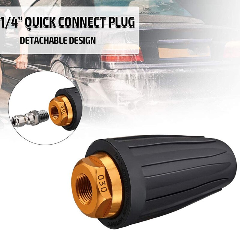 Boquilla Turbo 3000Psi, hidrolimpiadora giratoria, orificio 3,0, con 2 uds clavija de conexión rápida de 1/4 pulgadas para limpieza de jardín de coche
