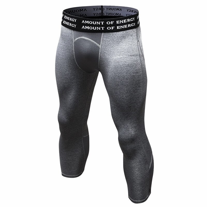 Running 3/4 Compression Pants Men Athletic Fitness Training Clothing Men&#39;s Tights Trousers Quick Dry Sports Gym Leggings: grey / Asian size M