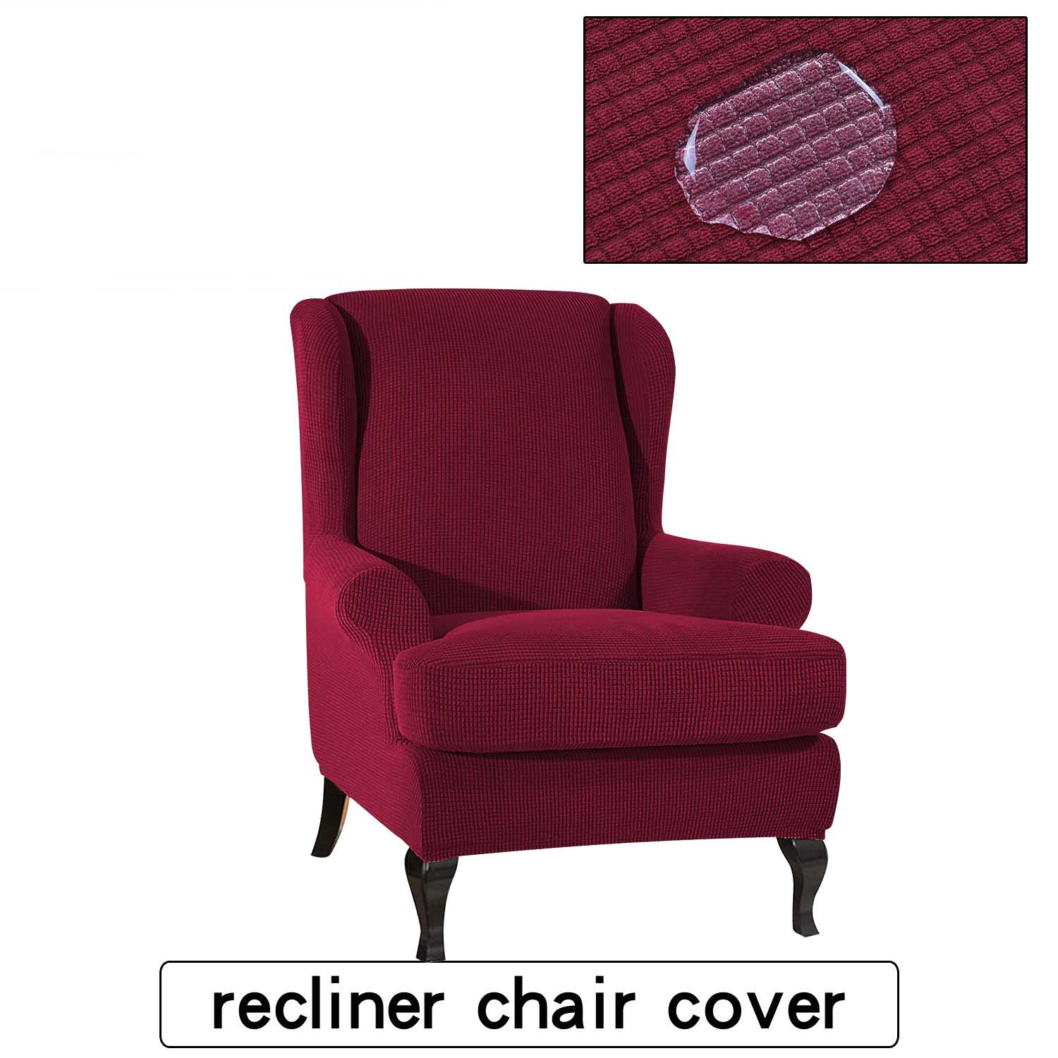 Vattentät all-inclusive elastisk fåtölj wingback soffa rygg stolsöverdrag fritidspall överdrag rutiga ränder skydd överdrag: Vin, röd