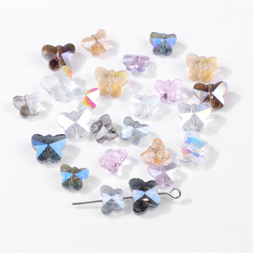 30 Uds. Cuentas de cristal checo de mariposa, abalorios de Color AB, cuentas espaciadoras facetadas sueltas para fabricación de joyería, pendientes hechos a mano DIY
