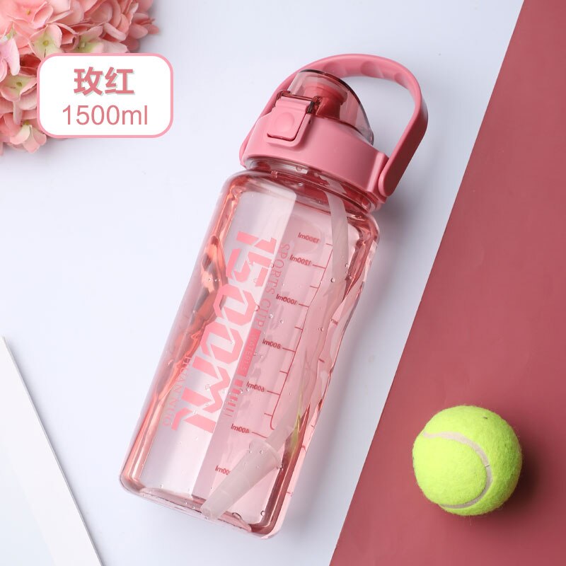 Sturdy Sports Water Bottle with Straw BPA FREE Waterbottle 2L 3L Larger Water Bottl Fitness Portable Drink Bottles Travel Kettle: Pink 1500ml