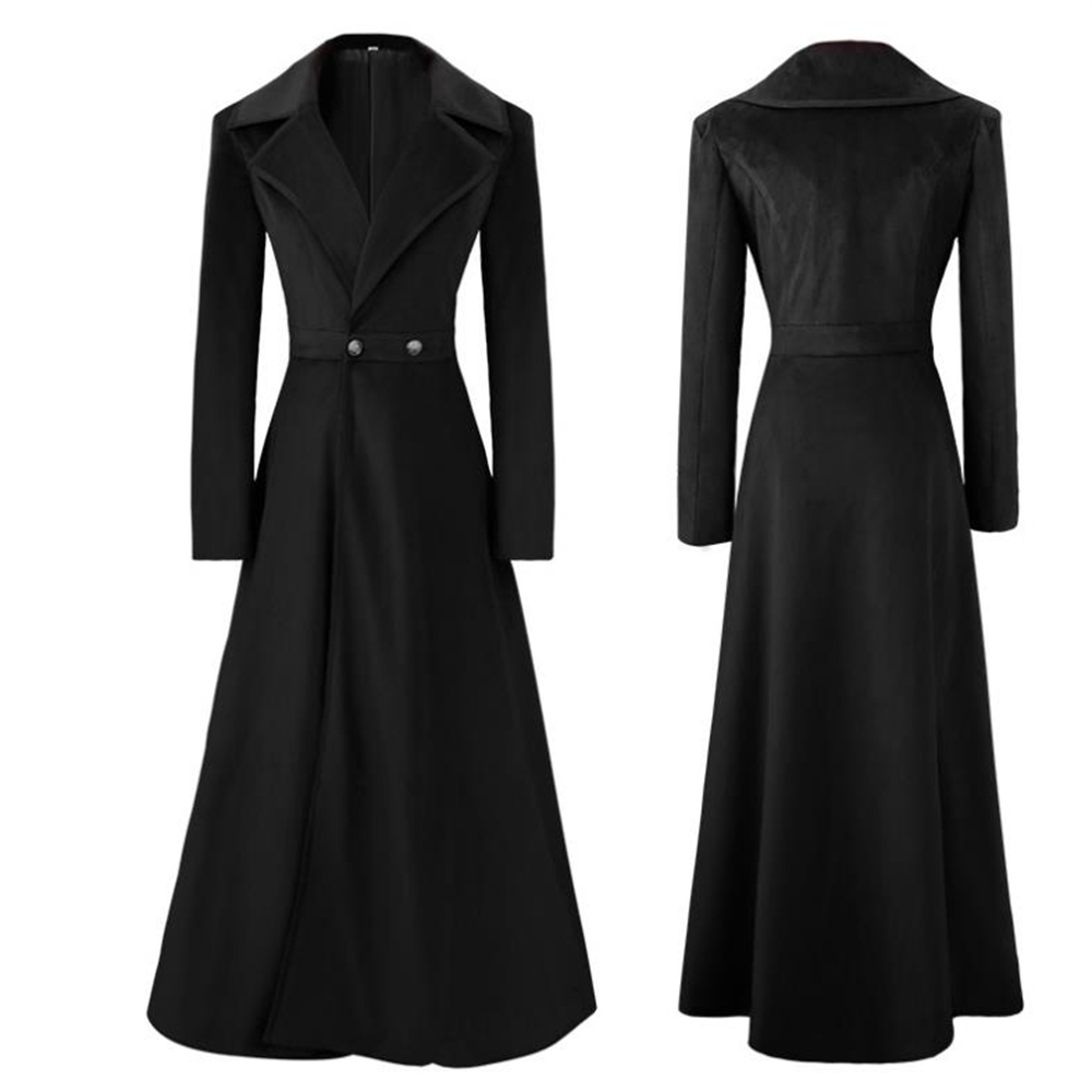 Vintage dame middelaldersk lang kåpe høst slank midje maxi vinterkjole fløyel 19th. århundre retro trenchcoat lang yttertøy: Xl / Svart