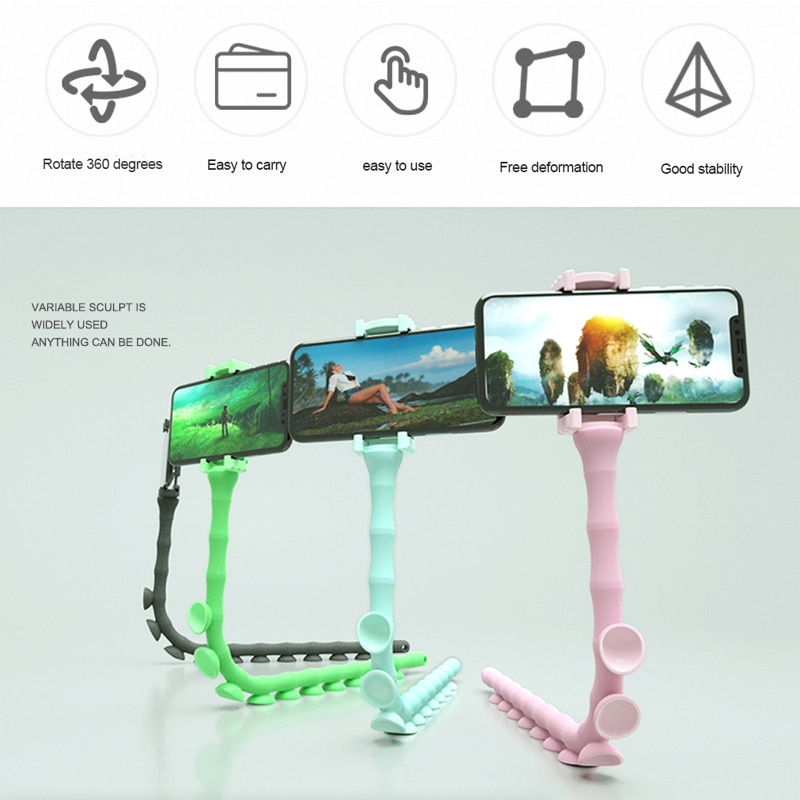 Universal Lazy Holder Arm Flexible Mobile Phone Holder Suction Cup Stand Wall Desk Bicycle Stents Caterpillars Bracket for Phone