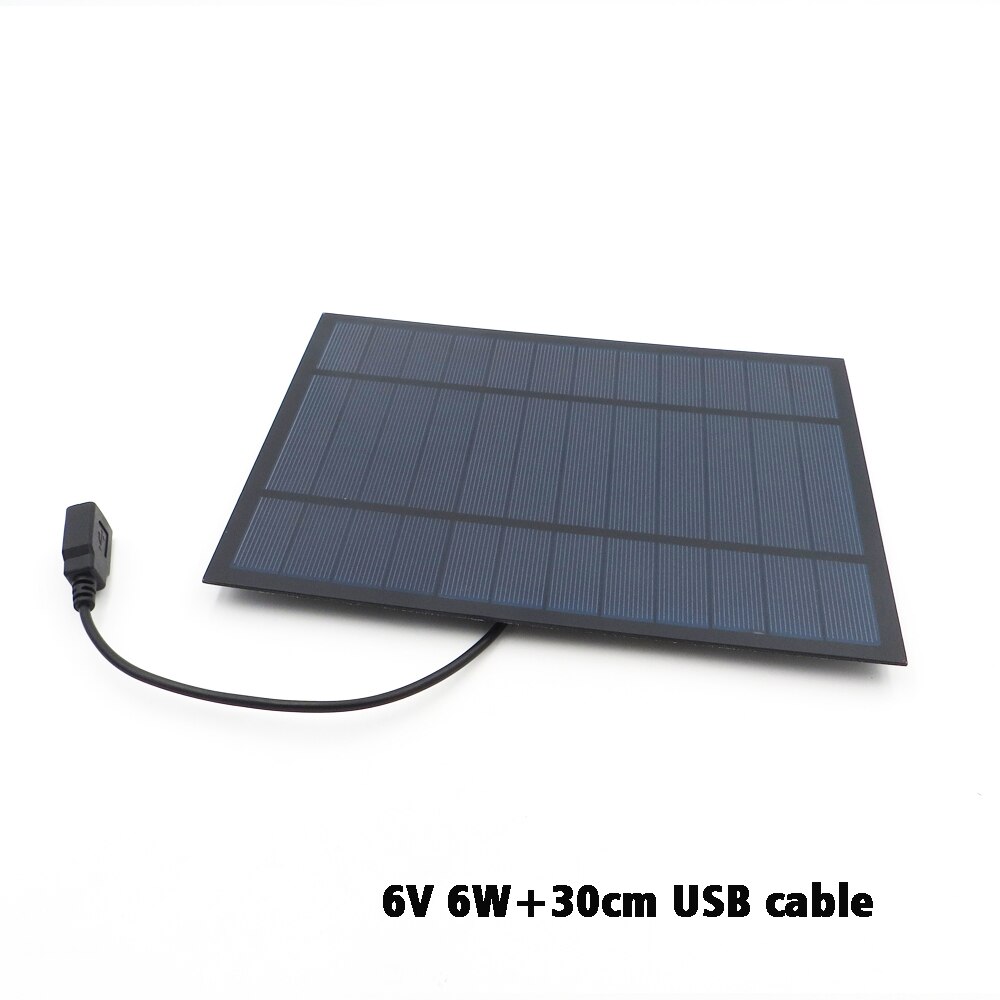 Solar Panel Charger 6V 2W 3W 3.5W 4.5W 6W Polycrystalline Solar Cell DIY Solar Battery charge cell phone 5V USB cable 30cm: 6V 6W