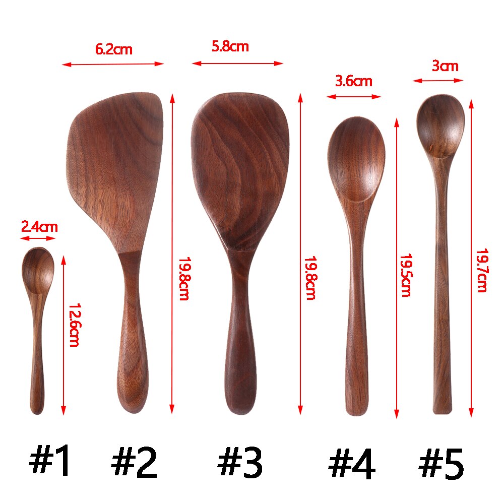 1PC de madera de nogal negro utensilios de cocina arroz pala cuchara de cucharas de café postres condimento cariño cucharadas de té vajilla Natural cubiertos