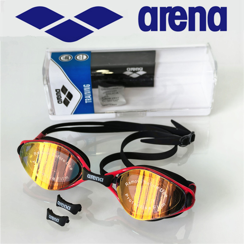 ARENA waterproof and anti fog high-definition adult swimming goggles silicone swim cap: Red