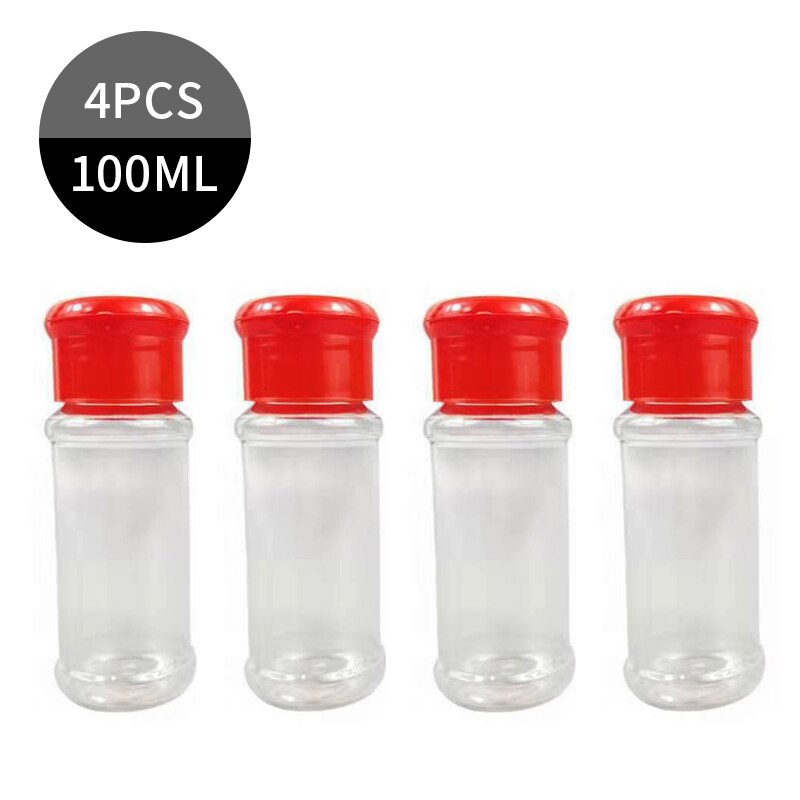 Plast krydda salt peppar shakers kryddburk bbq krydda flaskor cruet behållare kök kryddburk med lock: 4 st röd