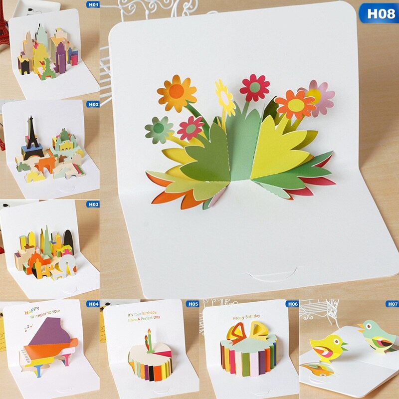 3d pop up feliz aniversário cartões com envelope para crianças festival de aniversário natal presente cartão festa de casamento decoração artesanato