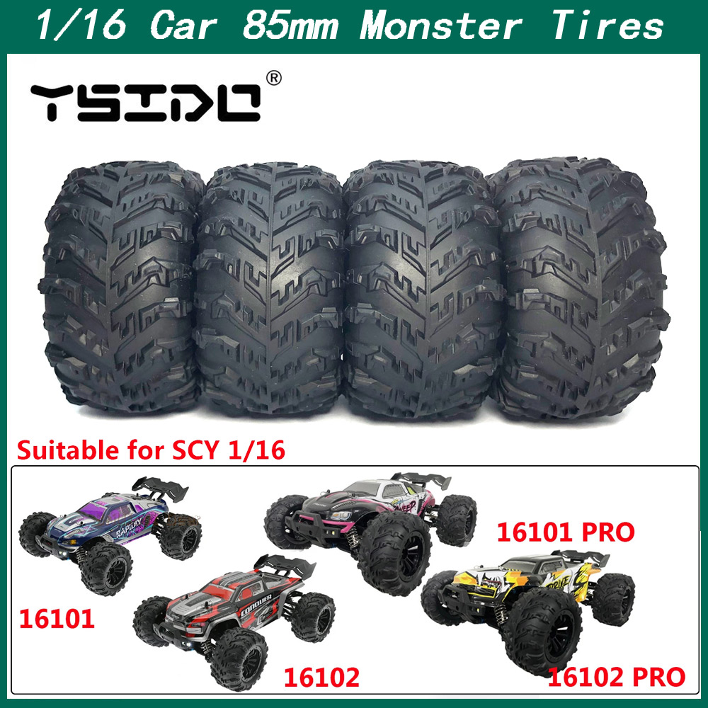 Pneus de roue de camion monstre hexagonaux, 85mm, 4 pièces/lot, 12mm, pour SCY 16101 Pro 16102 Pro 1:16, pièces de mise à niveau de voiture RC hors route