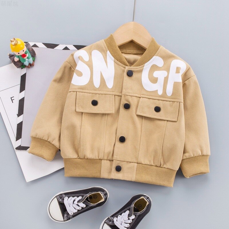 Jungen Baseball-Shirt strickjacke jungen frühling kleid einreihige Geschmack knapp lange-ärmeln jacke mit ein lässig: Kakifarbig / 6-12M