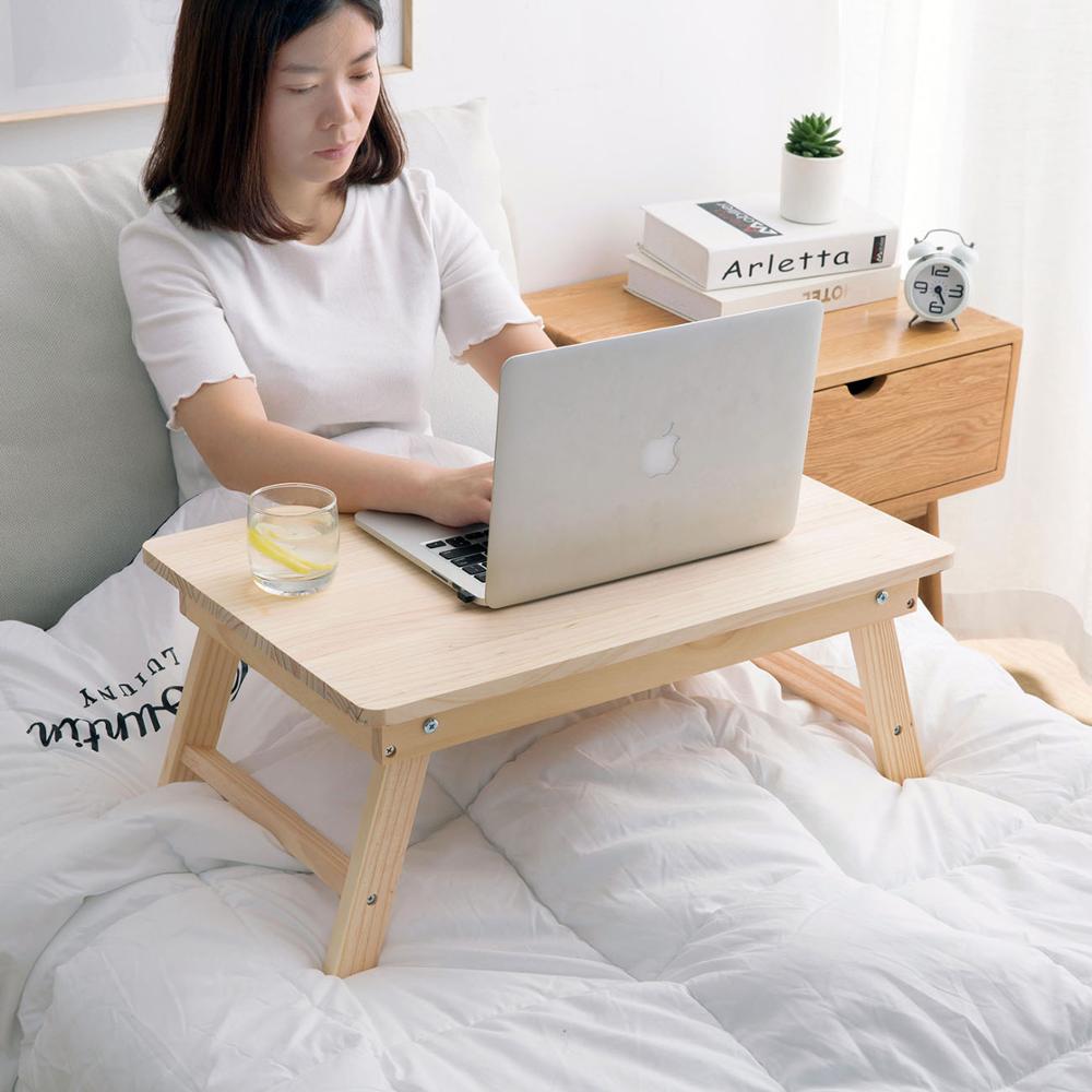 Pine Wood Folding Laptop Desk Portable Lap Table For Study And Reading Home Lazy Bed Desk Home Furniture