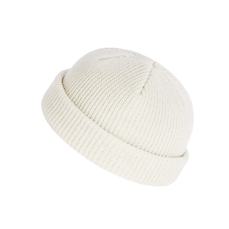 Unisex mænd kvinder beanie hat varm ribbet vinter tur ski fisker docker hat: Hvid