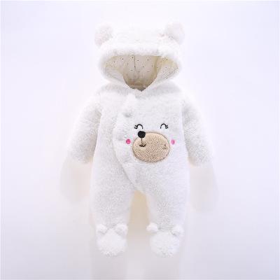 Pasgeboren Baby Kleding Jongens Cartoon Leuke Rompertjes Baby Baby Meisjes Roze Voet Fleece Jumpsuit Winter Dikke Rompertjes Uitloper: WHITE / 9m