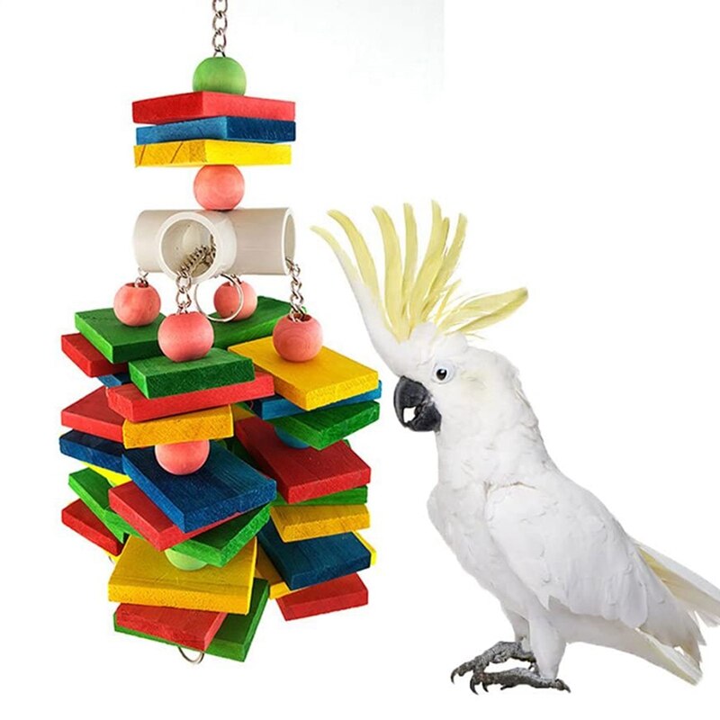 Bird Chewing Toy - Parrot Cage Bite Toys Wooden Block Bird Parrot Toys for Small and Medium Parrots and Birds