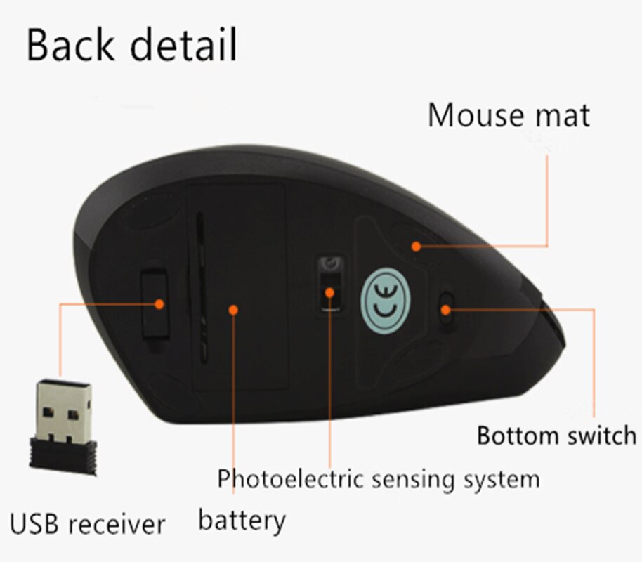 USB Ricaricabile Senza Fili a 2.4GHz del Mouse Verticale Mouse Da Gioco 800 1600 2400 DPI Ergonomico Computer Mouse per PC Del Computer Portatile Ufficio